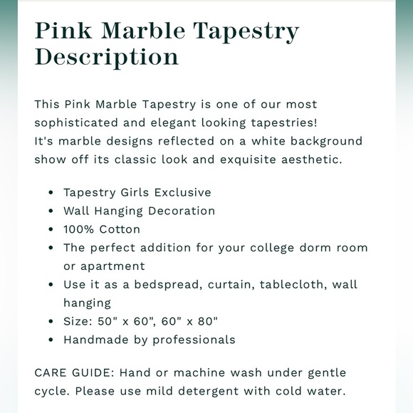 PINK MARBLE TAPESTRY | ROOM DECOR - Picture 3 of 3